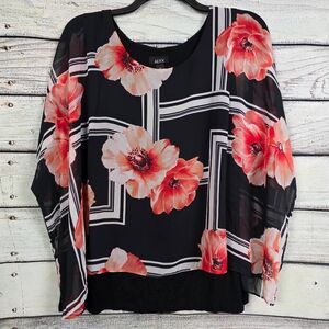 Alyx Floral Chiffon Layered Blouse Black Red 2X